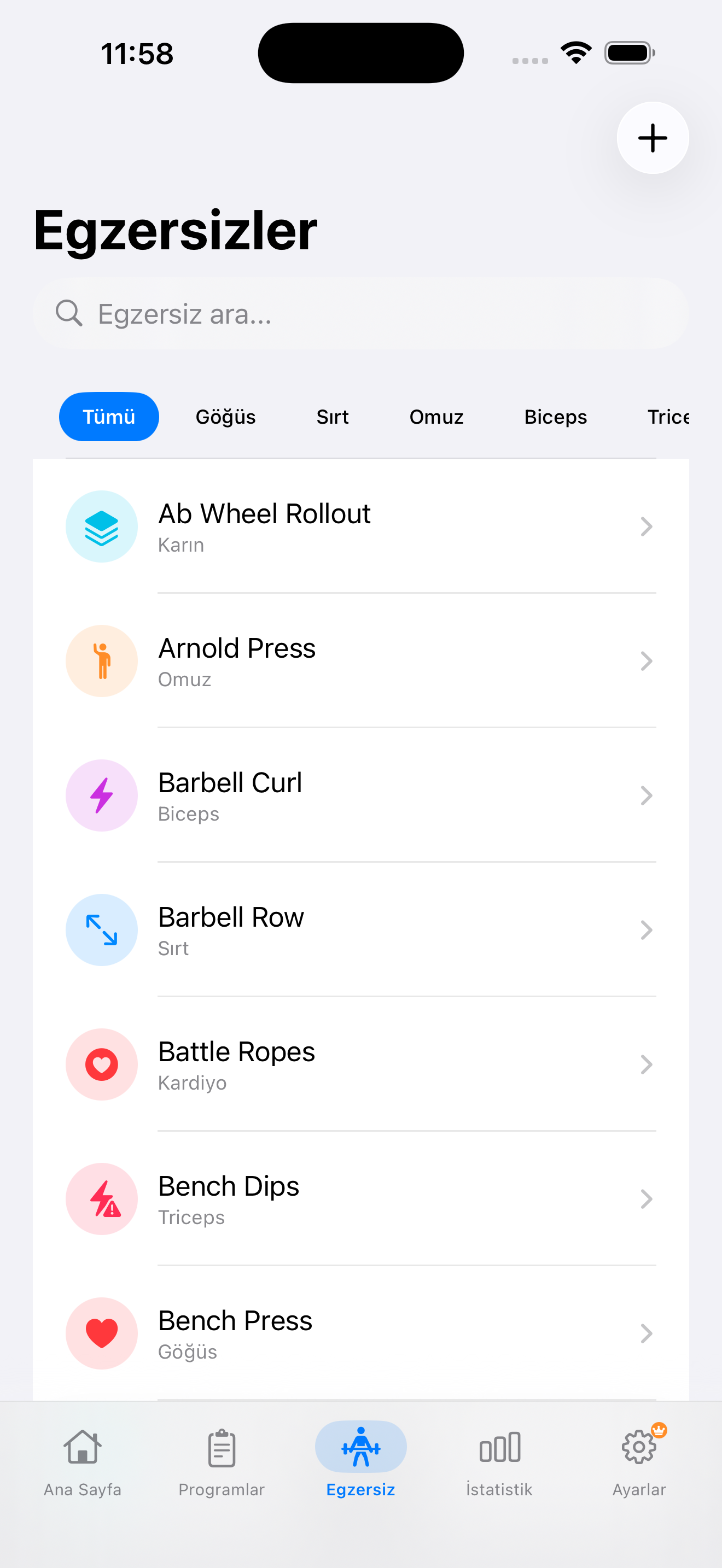 iyizen Workout Screen